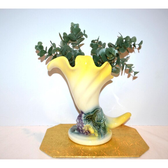 Vintage Vase Planter Hull  Art Deco Revival Cornucopia  with Grapes - Picture 1 of 6